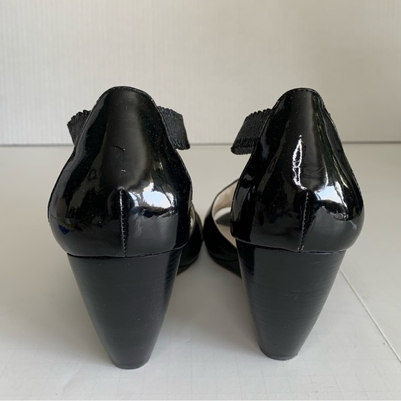 Michael Kors Black Leather Peep Toe Wedge- Sz 10 M - Picture 6 of 14